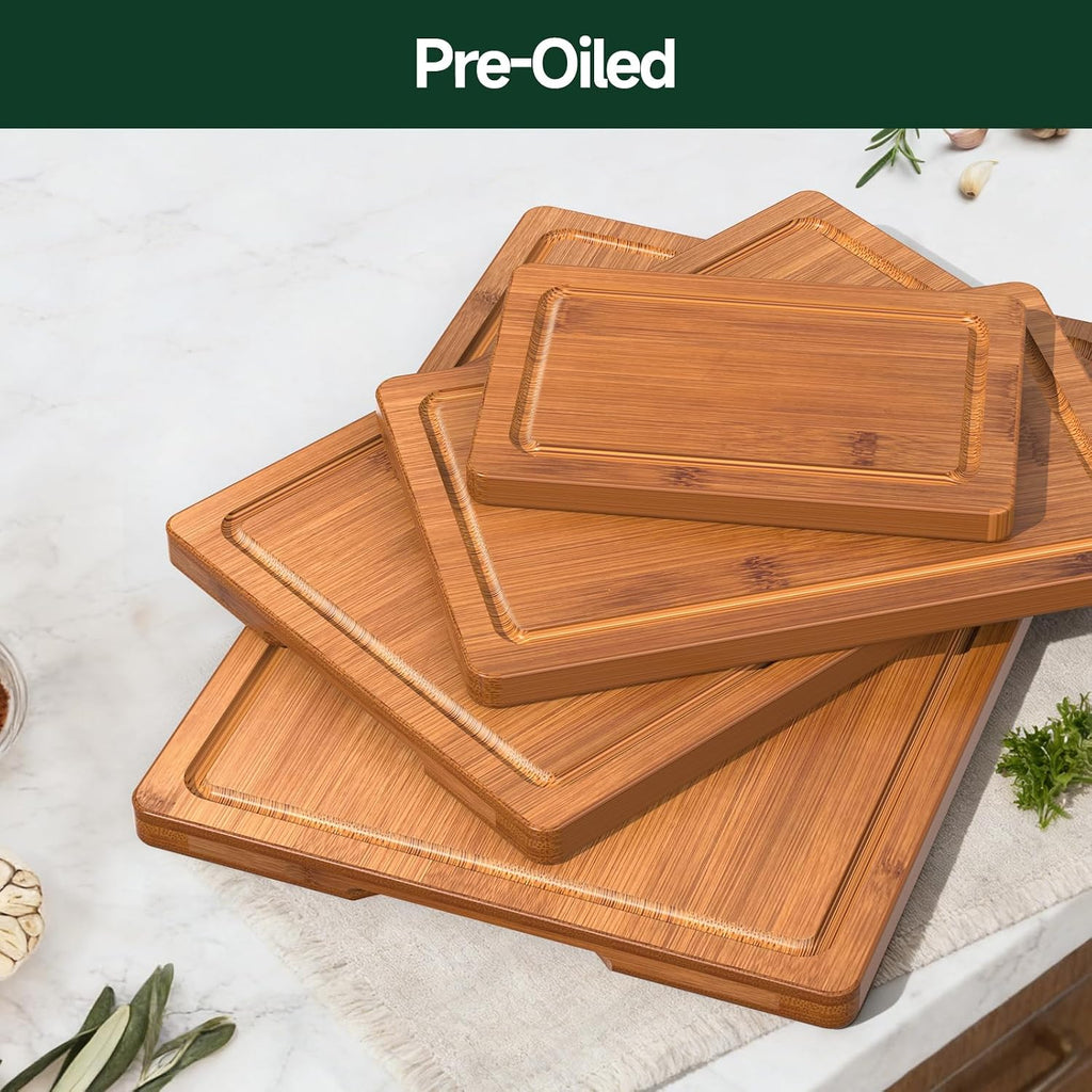 Zeawec Juego de 4 tablas de cortar de bambú carbonizado profundo pa...