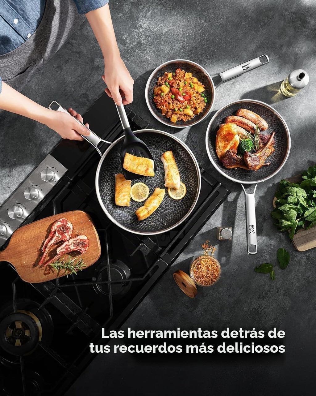 Juego de sartenes antiadherentes, no tóxicas de tres capas de cerám...