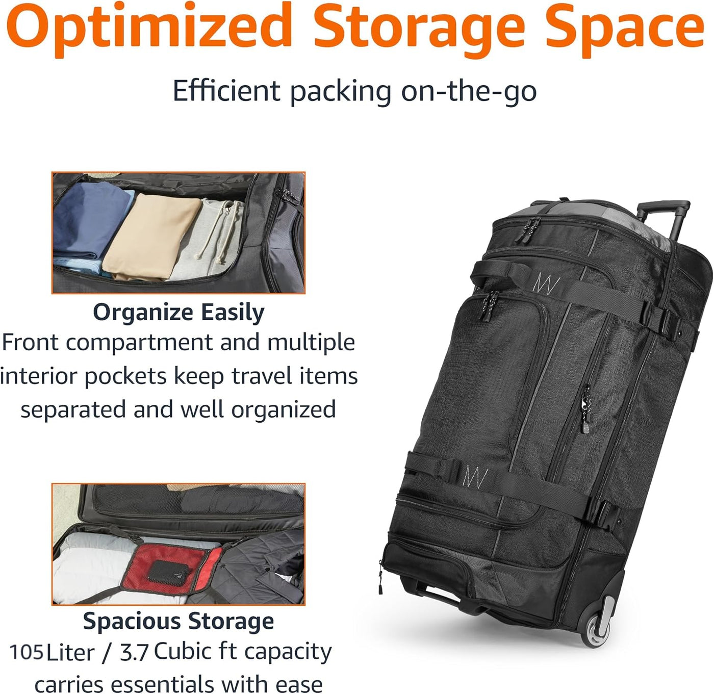 Amazon Basics - Bolsa de viaje con ruedas de Ripstop, Negro