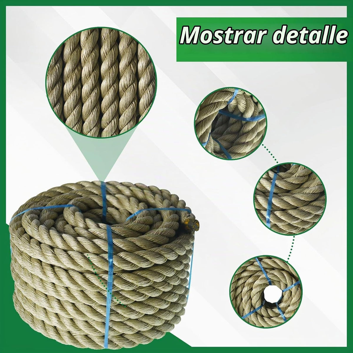 YSMN Cuerda de manila artificial de 1 pulgada, 50 pies, trenzada, d...