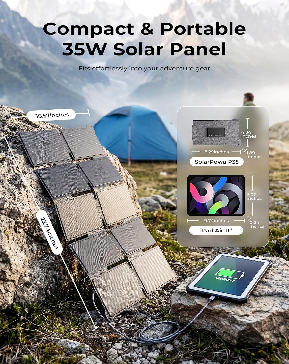 Cargador de panel solar portátil BigBlue de 35W con carga rápida US...