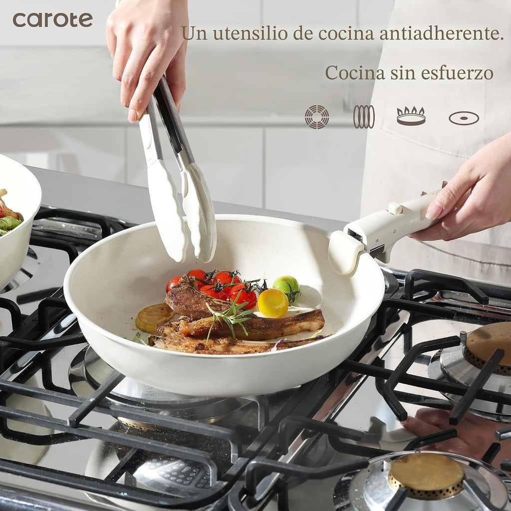 CAROTE - Juego de ollas y sartenes antiadherentes, mango desmontabl...