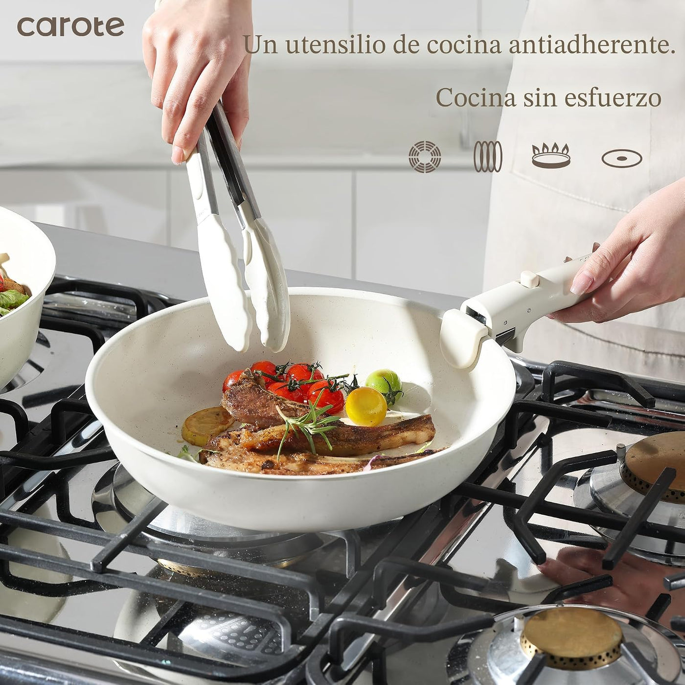 CAROTE - Juego de ollas y sartenes antiadherentes, mango desmontabl...