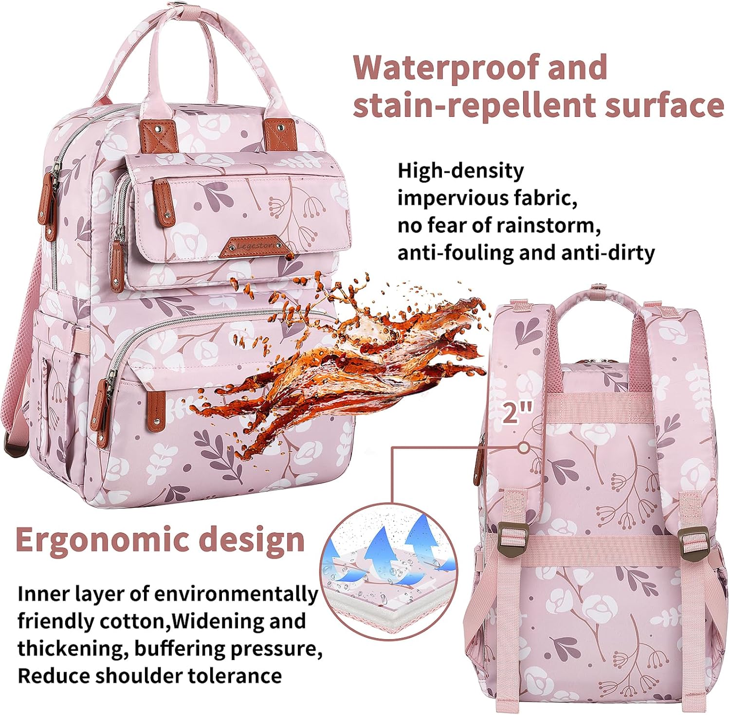 Mochila para pañales para bebé niña, bolsa de pañales impermeable m...