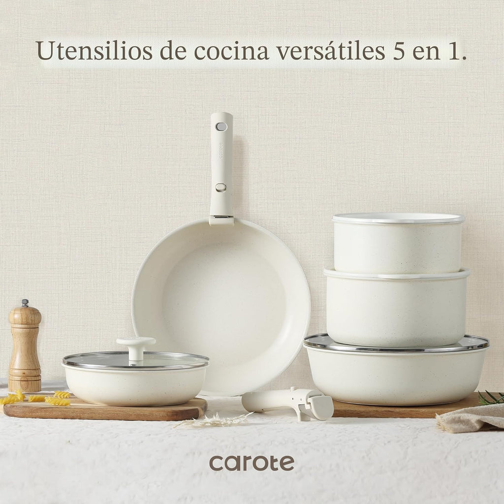 CAROTE - Juego de ollas y sartenes antiadherentes, mango desmontabl...