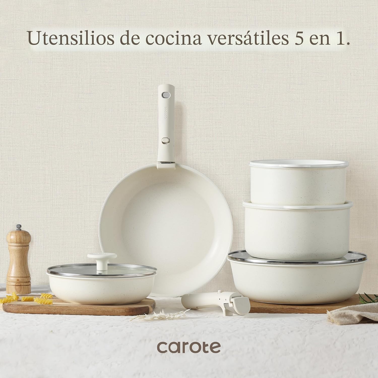 CAROTE - Juego de ollas y sartenes antiadherentes, mango desmontabl...