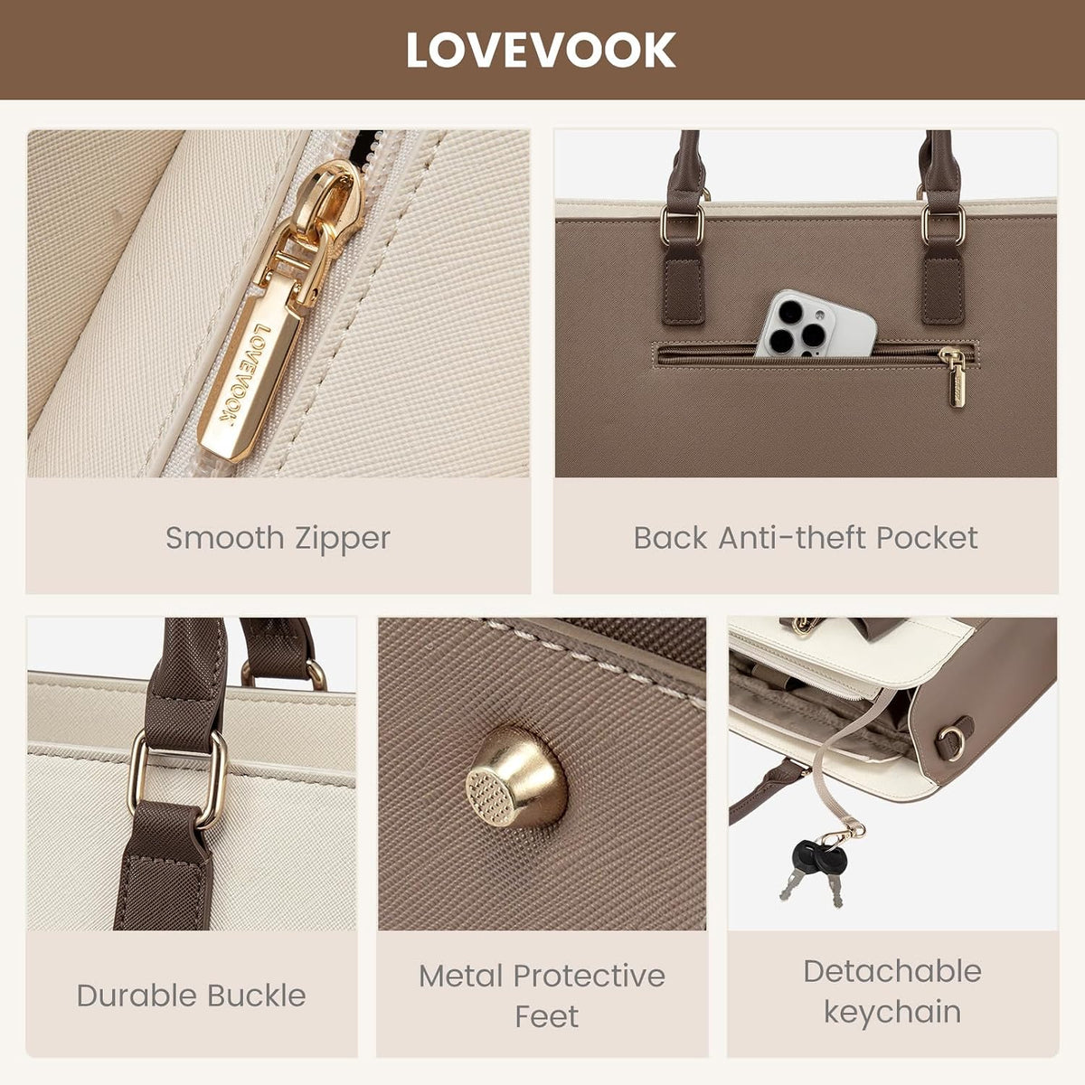 LOVEVOOK Bolsa tote para laptop para mujeres, bolsa de trabajo de c...