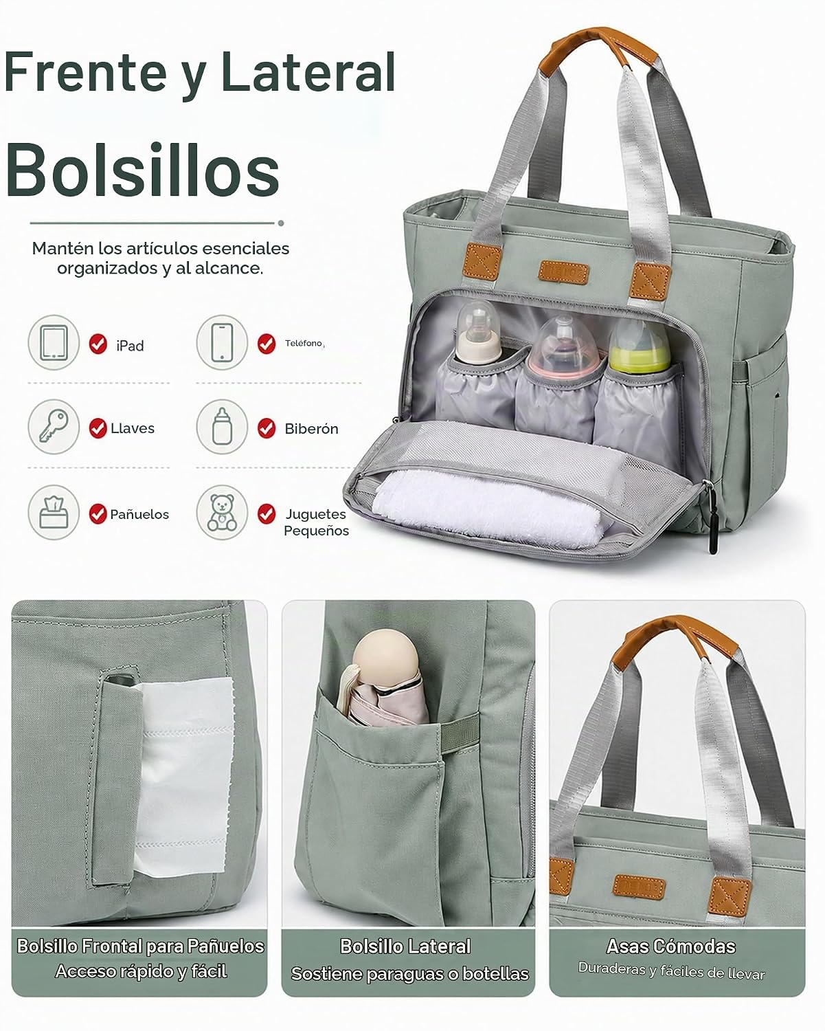 FHELAD Bolsa de pañales grande con compartimento para laptop de 16...