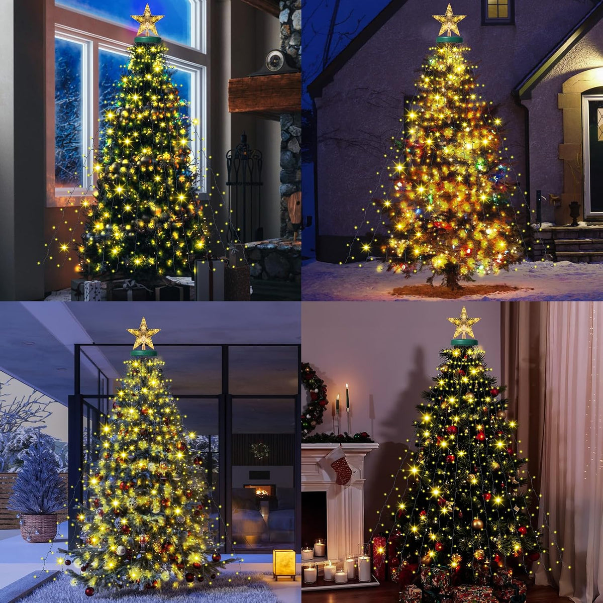 AMIPEPE - Luces de Navidad con estrella en la parte superior, 410 l...