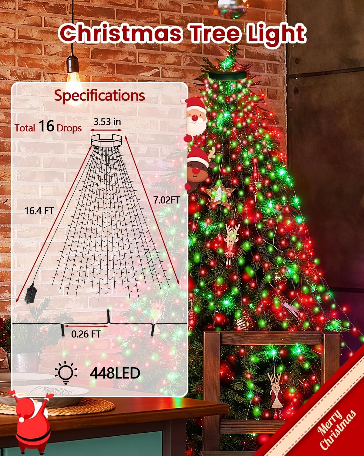 Luces para árbol de Navidad para interiores con control de voz y co...