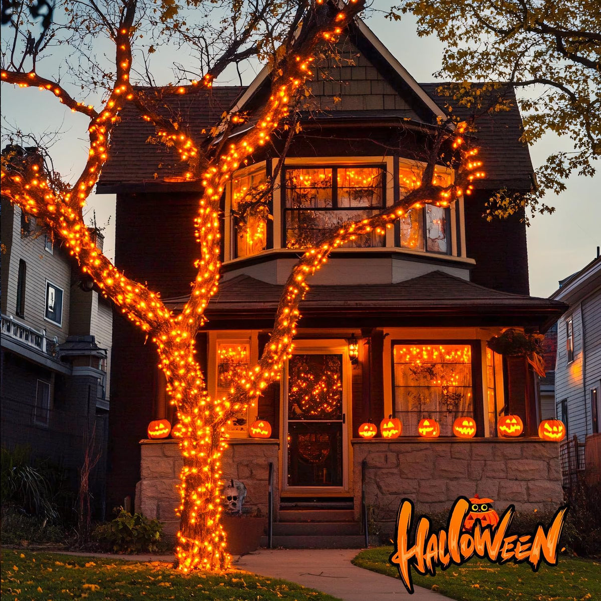 JMEXSUSS 200 luces LED naranjas de Halloween para exteriores, inter...