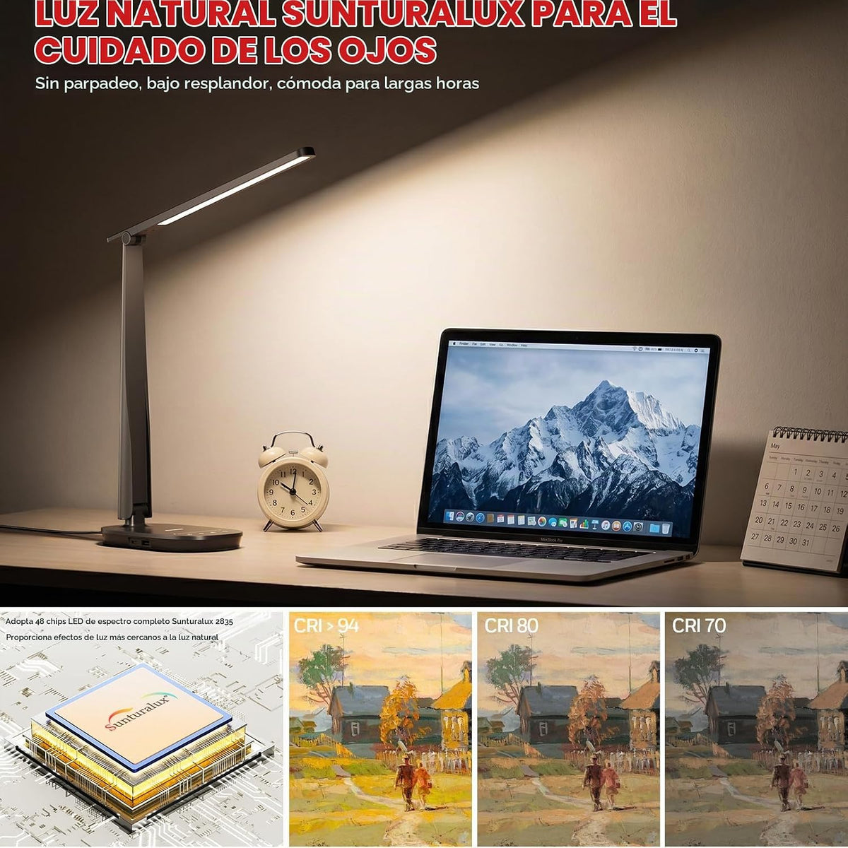 Honeywell Lámpara de escritorio LED para oficina en casa, luz de le...