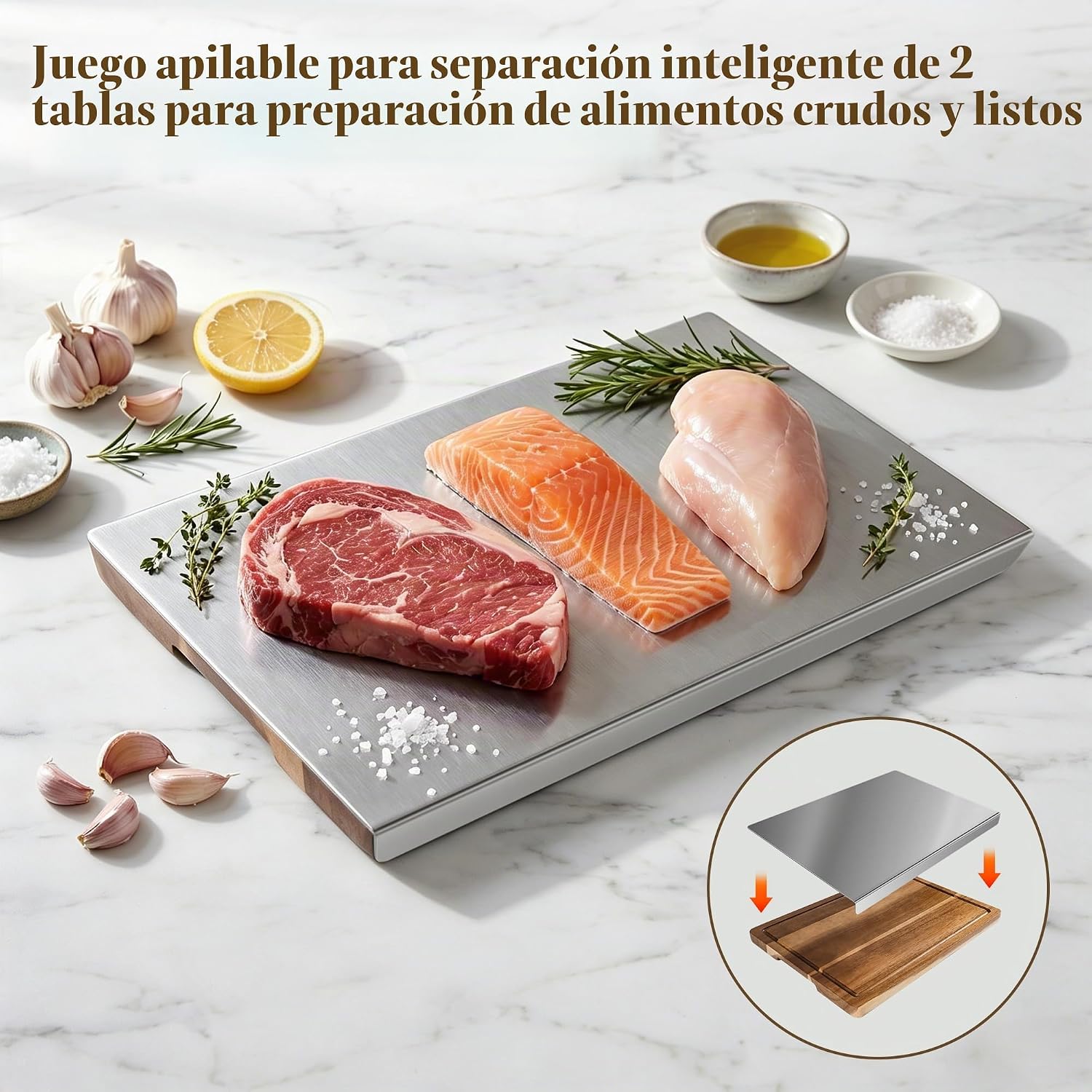 Juego de tabla de cortar de acero inoxidable y tabla de cortar de m...