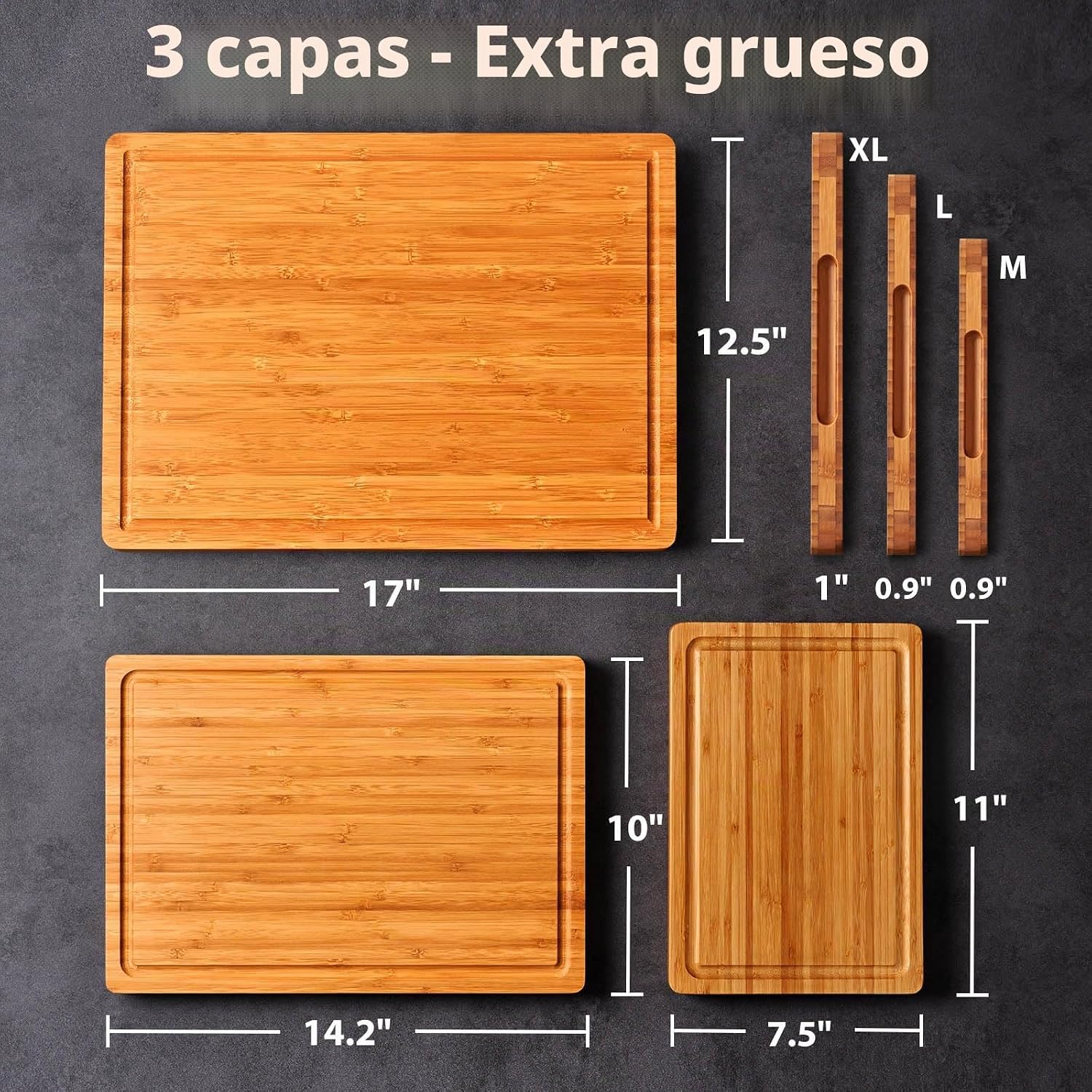 Allsum Tablas de cortar de madera extra gruesas para cocina (Juego...