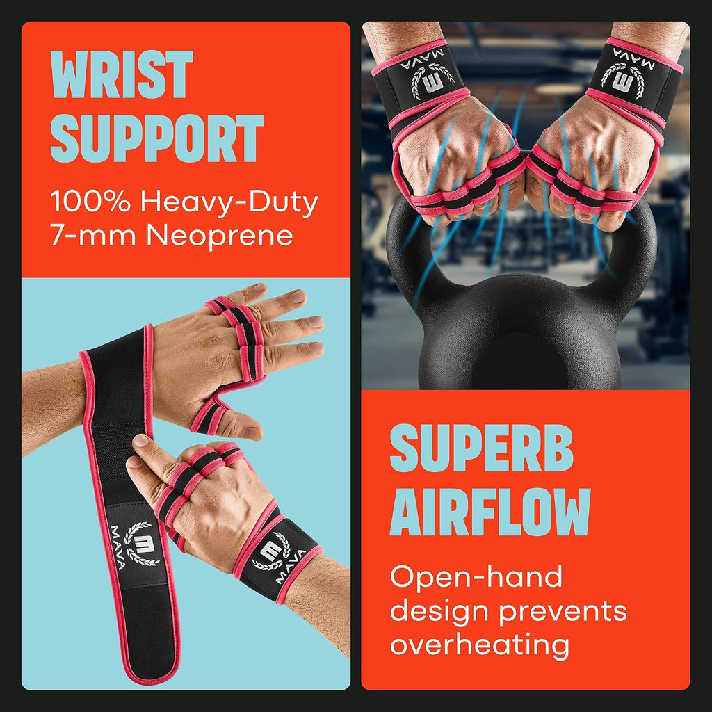 Mava Sports Guantes de gimnasio abiertos con soporte para muñeca in...