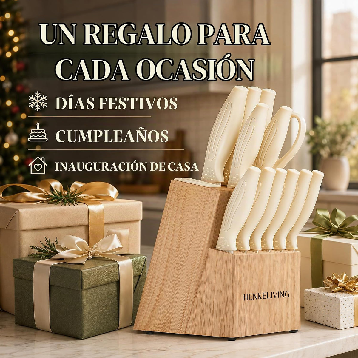 Juego de cuchillos con bloque afilador integrado, apto para lavavaj...