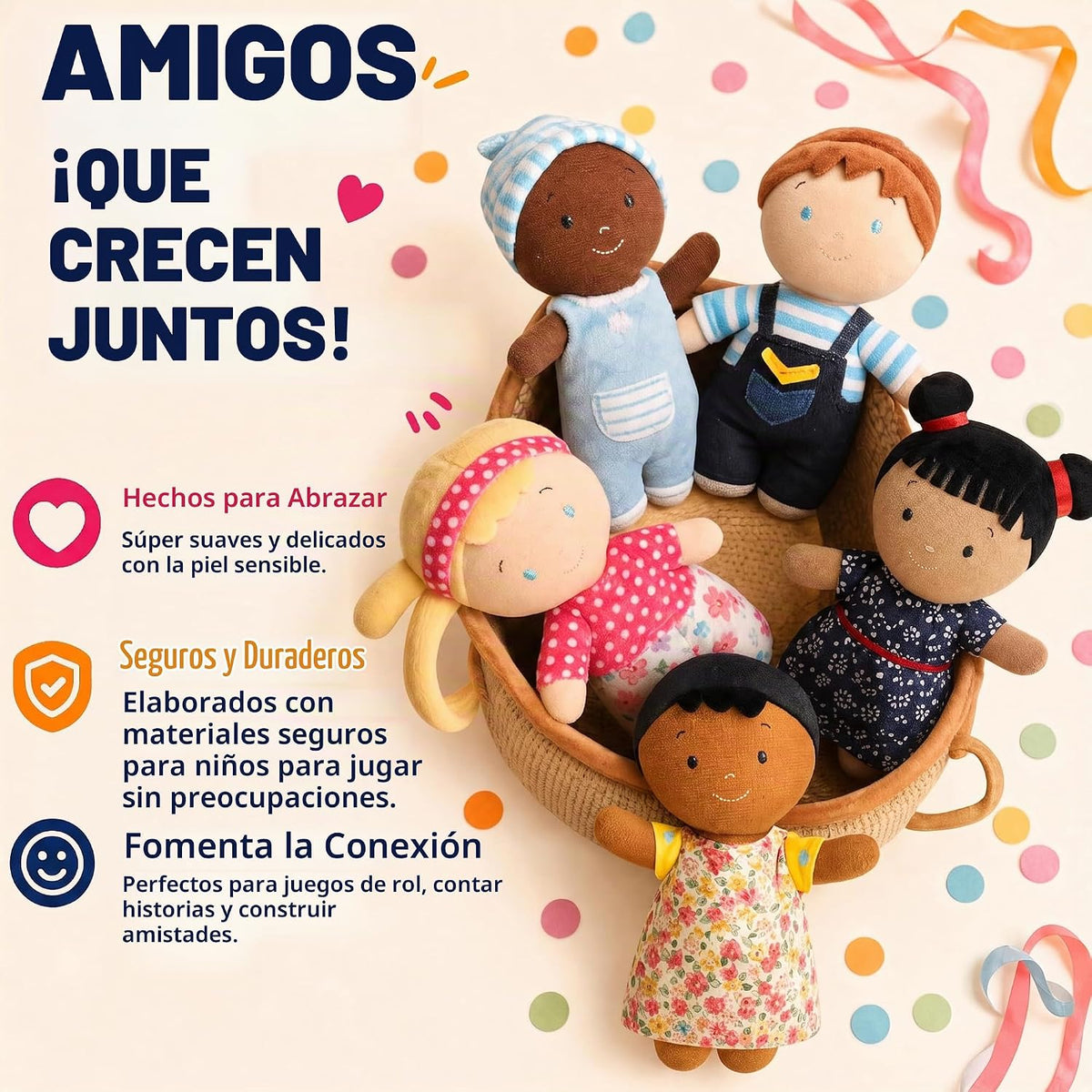Snuggle Stuffs Canasta de Amigos de Peluche Diversidad Multicultura...