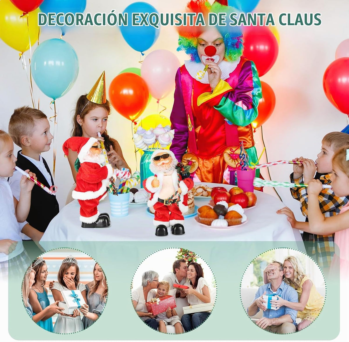Peluche animado de Papá Noel cantando y bailando con vientre temblo...
