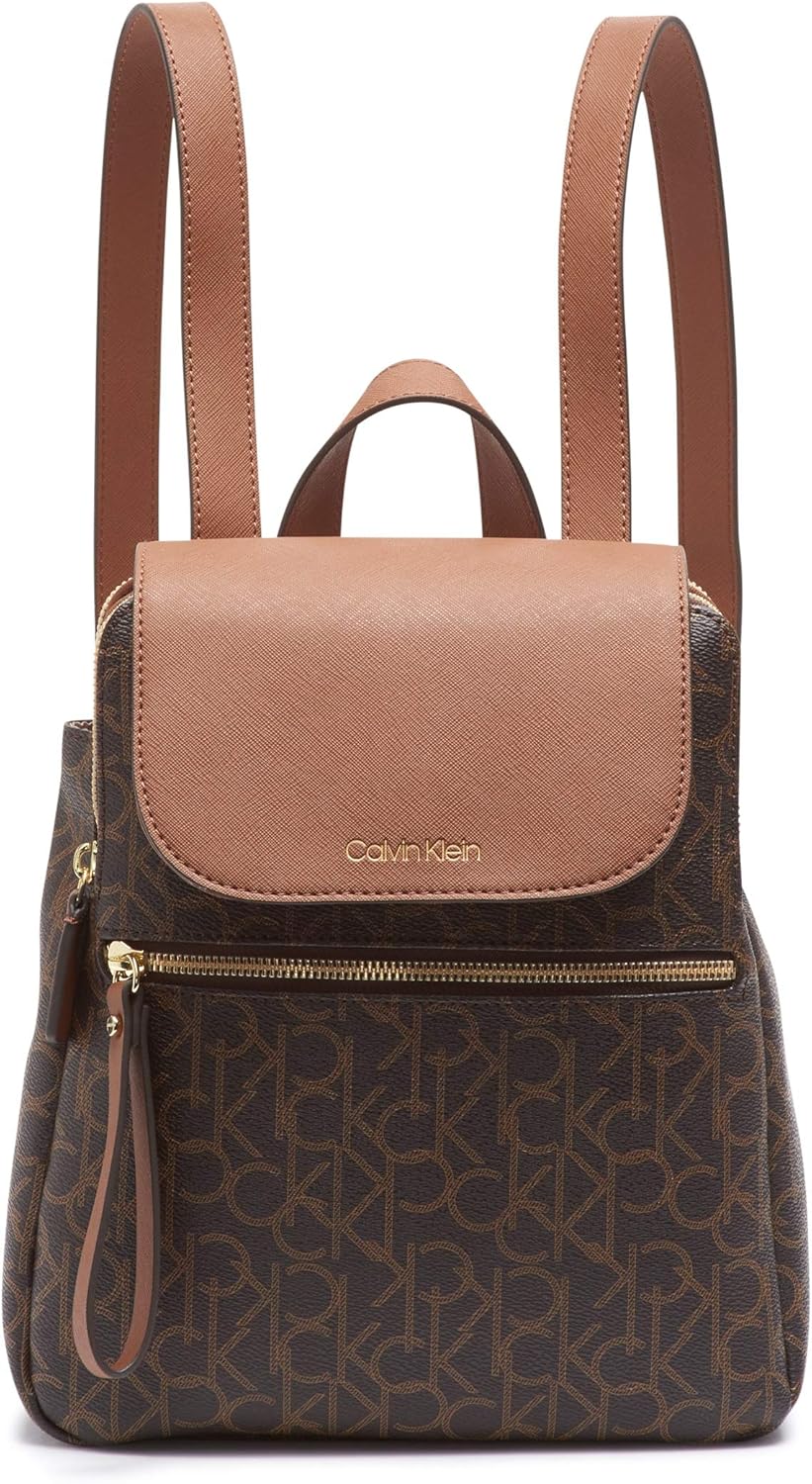 Calvin Klein Mochila Elaine Signature con solapa para mujer, Tamaño único