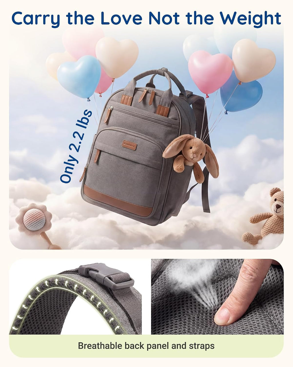 mommore Mochila para pañales con cambiador impermeable, soportes ai...