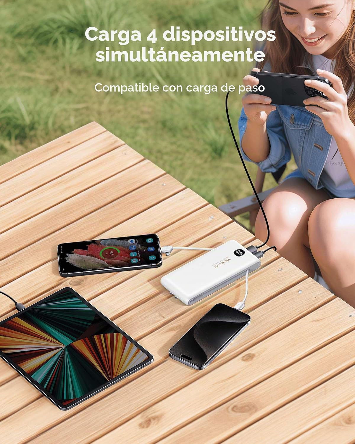 VEEKTOMX Cargador portátil de 10000 mAh con cables integrados y enc...