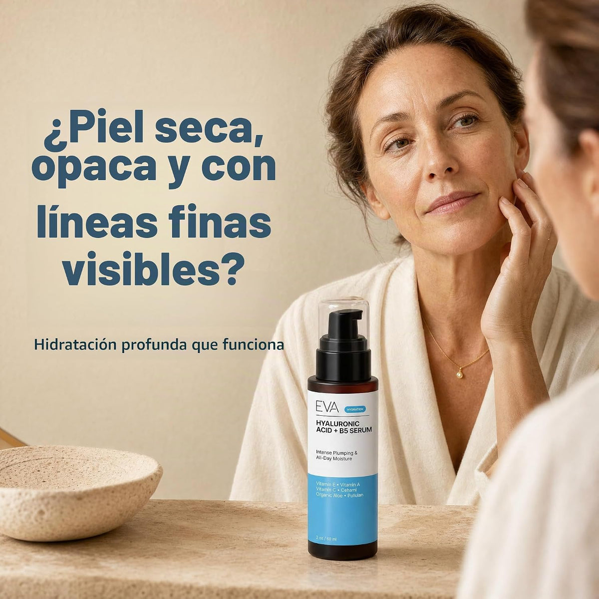 Eva Naturals Ácido hialurónico + B5 y vitamina C suero facial, hidr...