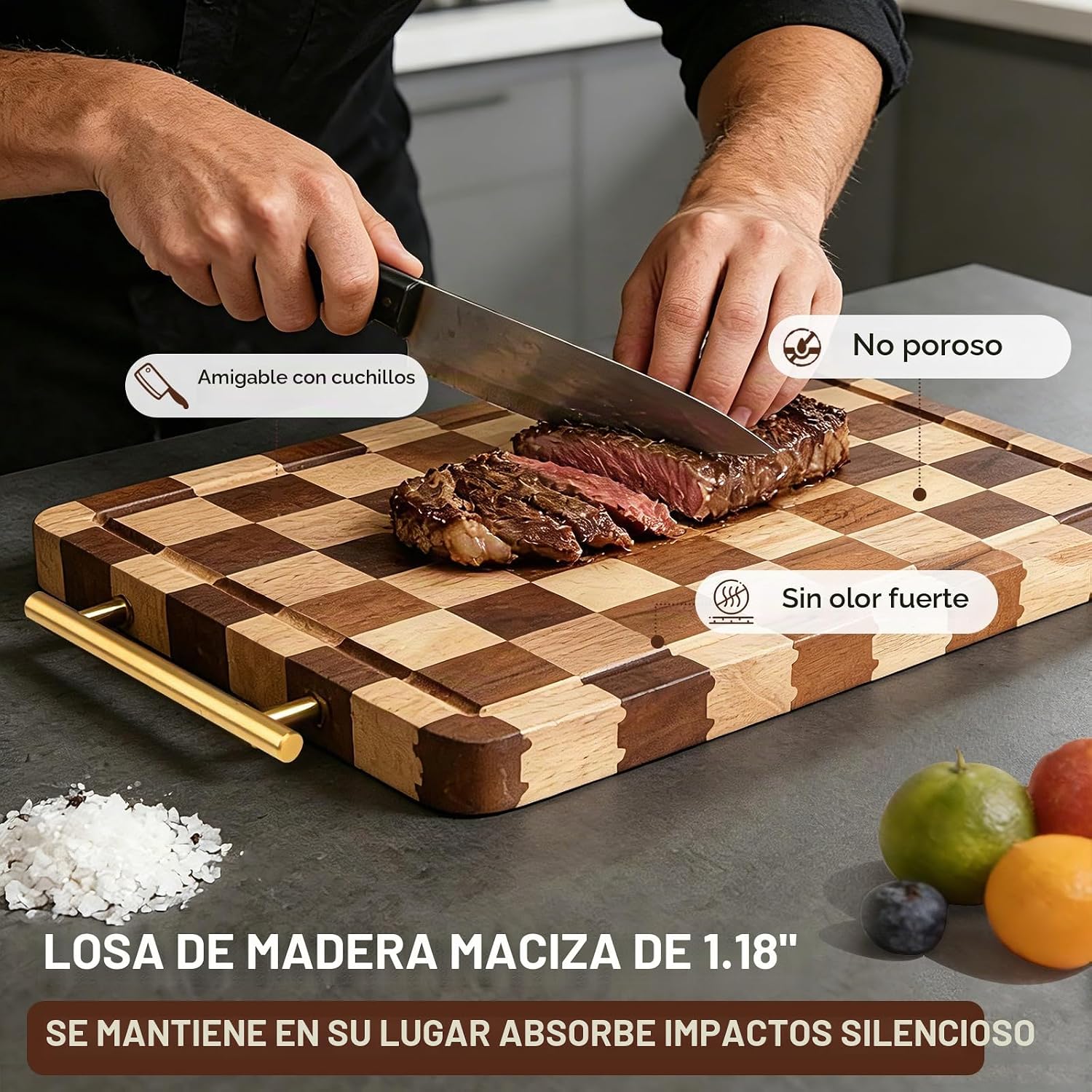 MERPTSK Tabla de cortar a cuadros para cocina, bloque de carnicero...