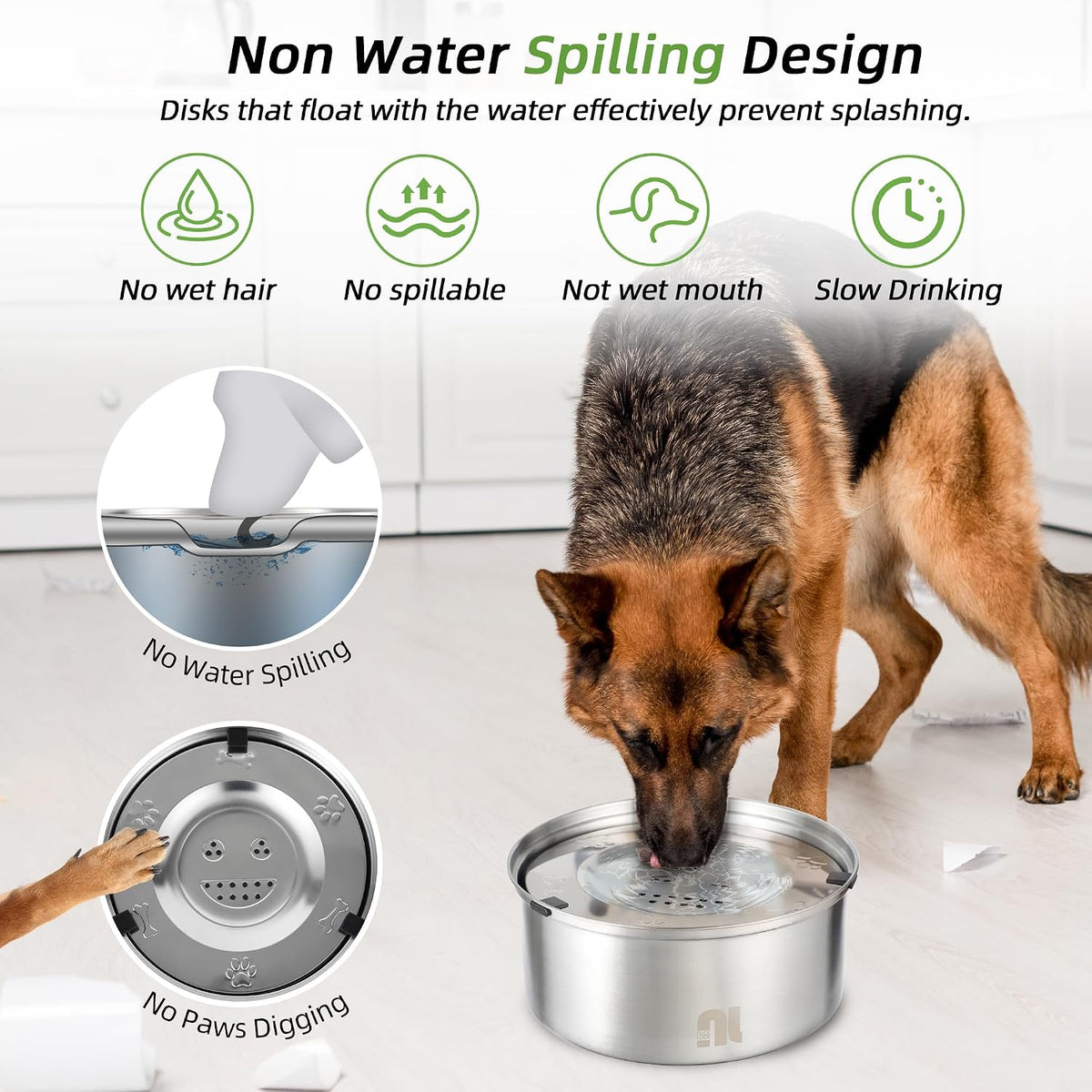nicelock Cuenco de agua para perros de 3 litros\/0.8 galones, sin d...