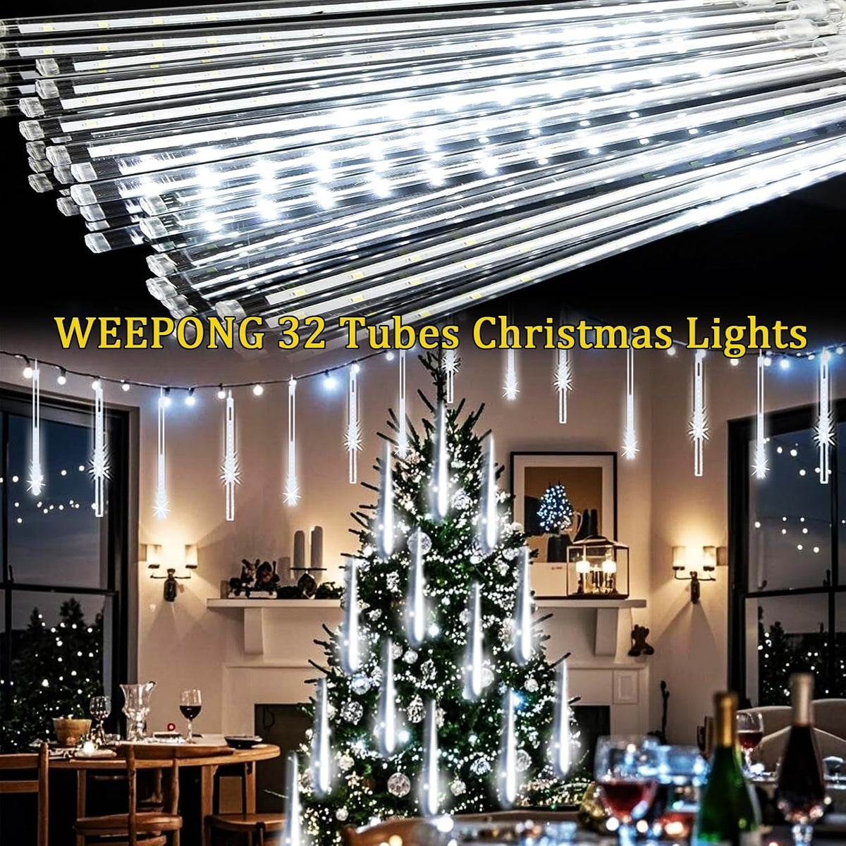 Weepong Luces de lluvia de meteoritos, decoraciones navideñas para...