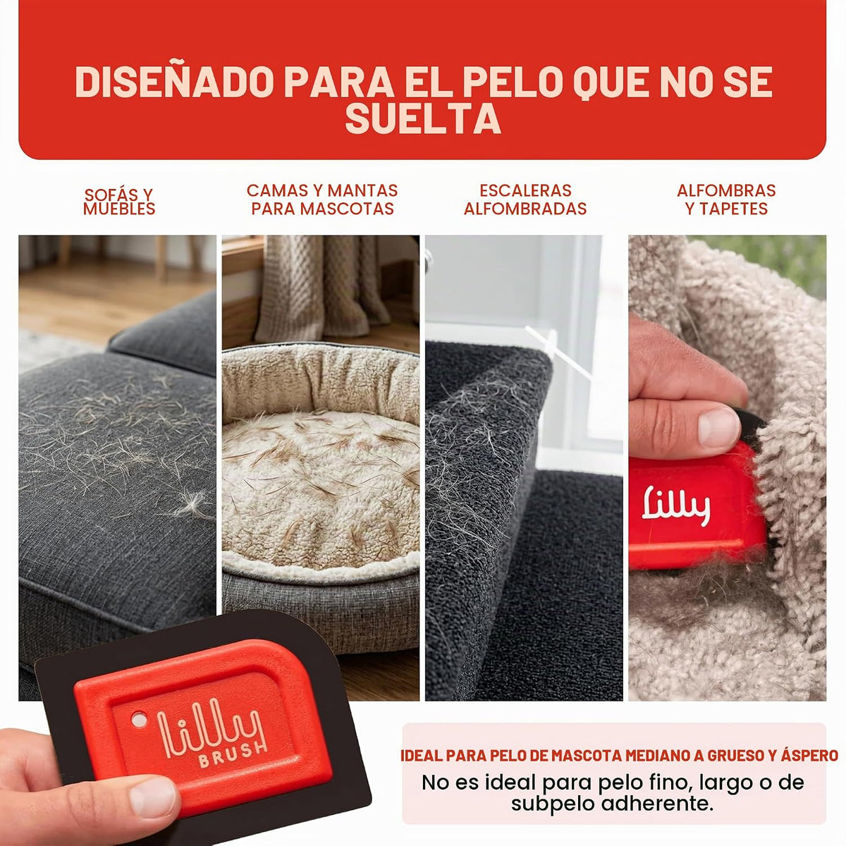 Lilly Brush Mini detallador de pelo de mascotas | Removedor de pelo...