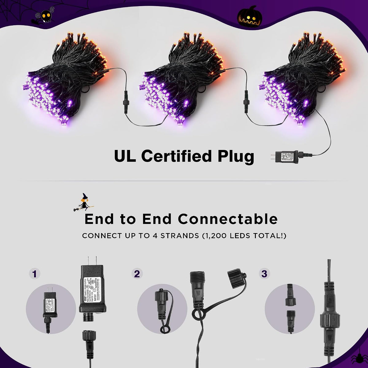 BlcTec Guirnalda de luces de Halloween de 300 luces LED de 108 pies...