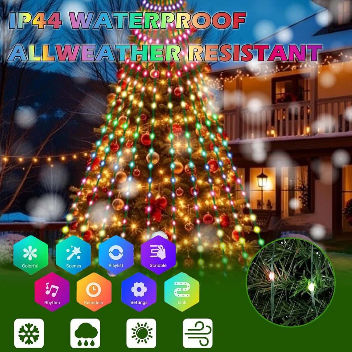 KANCOKIT Guirnalda de luces para árbol de Navidad, 200 LED, 6.6 pie...