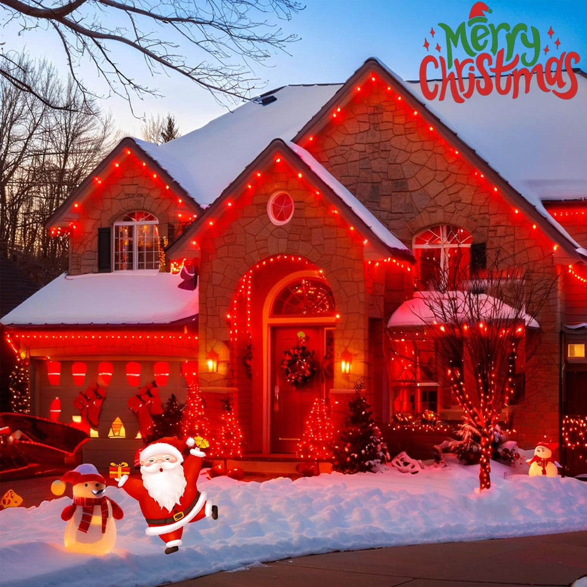 YIQU 75.8 FT 200 LED Extensible Rojo Navidad Cadena Luces Interior...