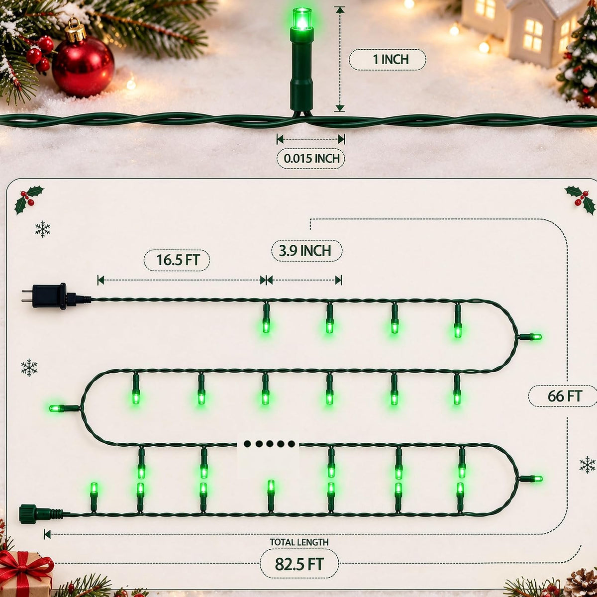 TW SHINE Luces de Navidad verdes, total 400 LED 132 pies de luces d...