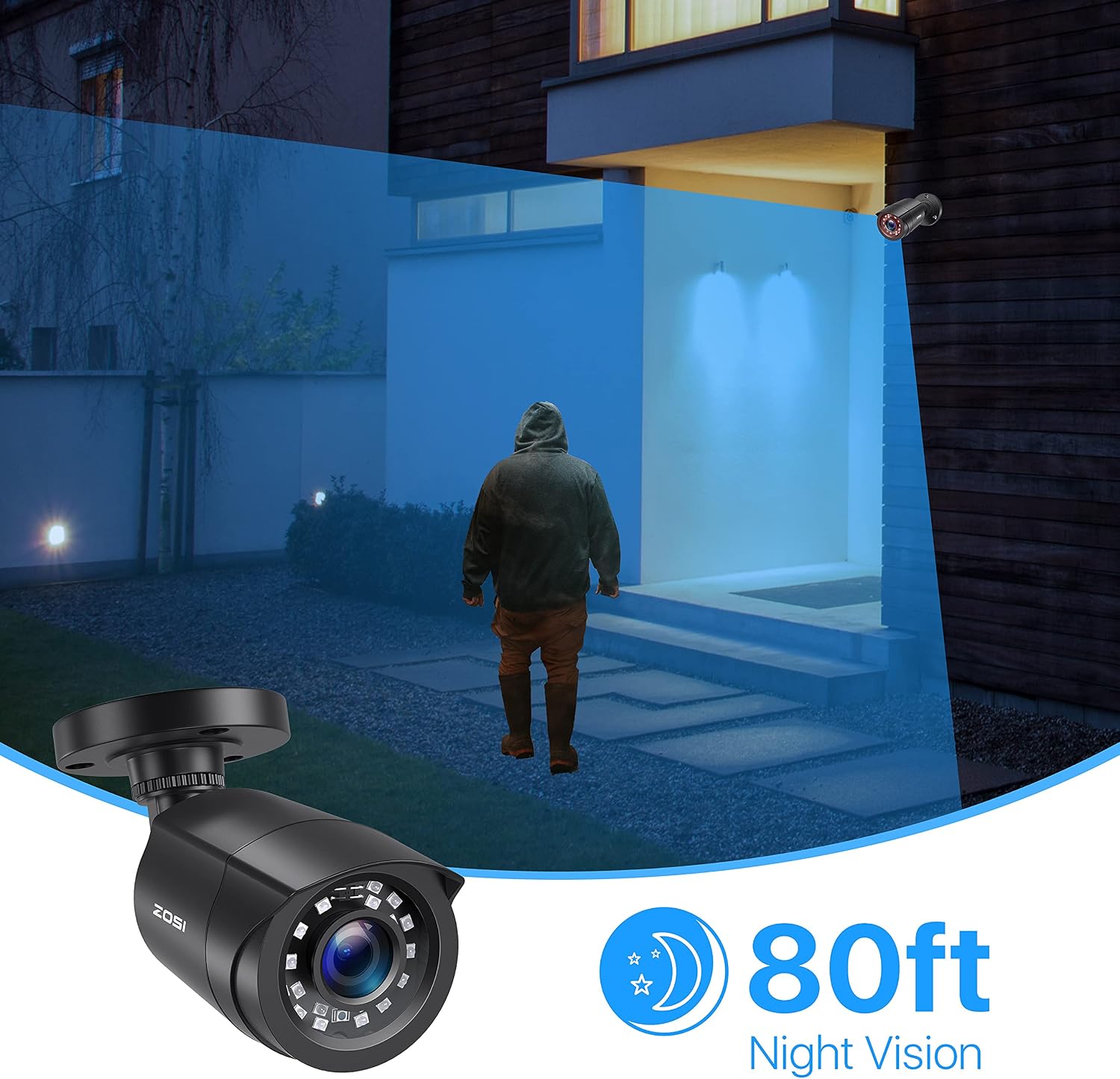 ZOSI Cámara de seguridad con cable 1080P HD TVI, paquete de 4, visi...