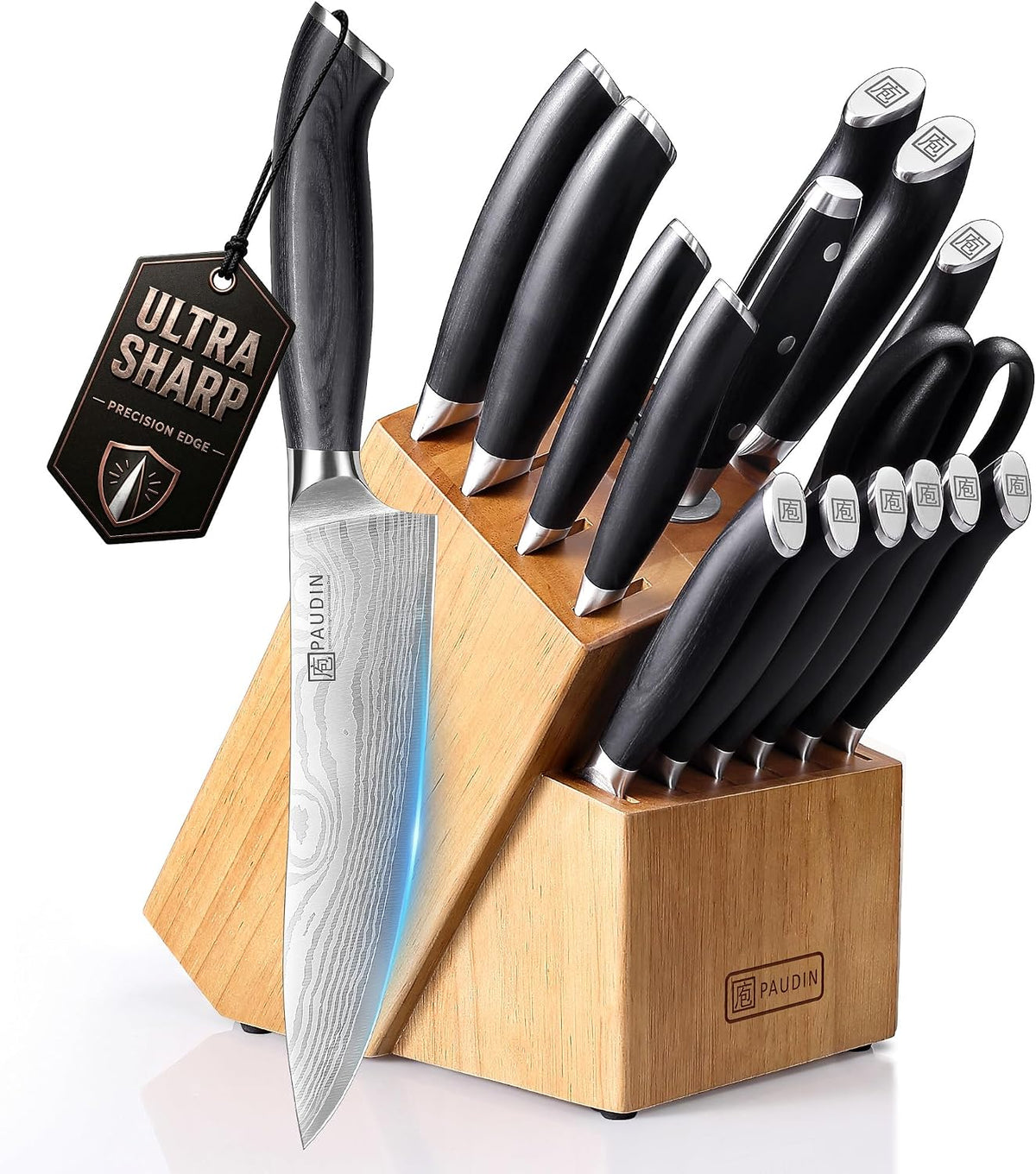 Paudin Juego de cuchillos, juego de cuchillos de cocina de 17 pieza...