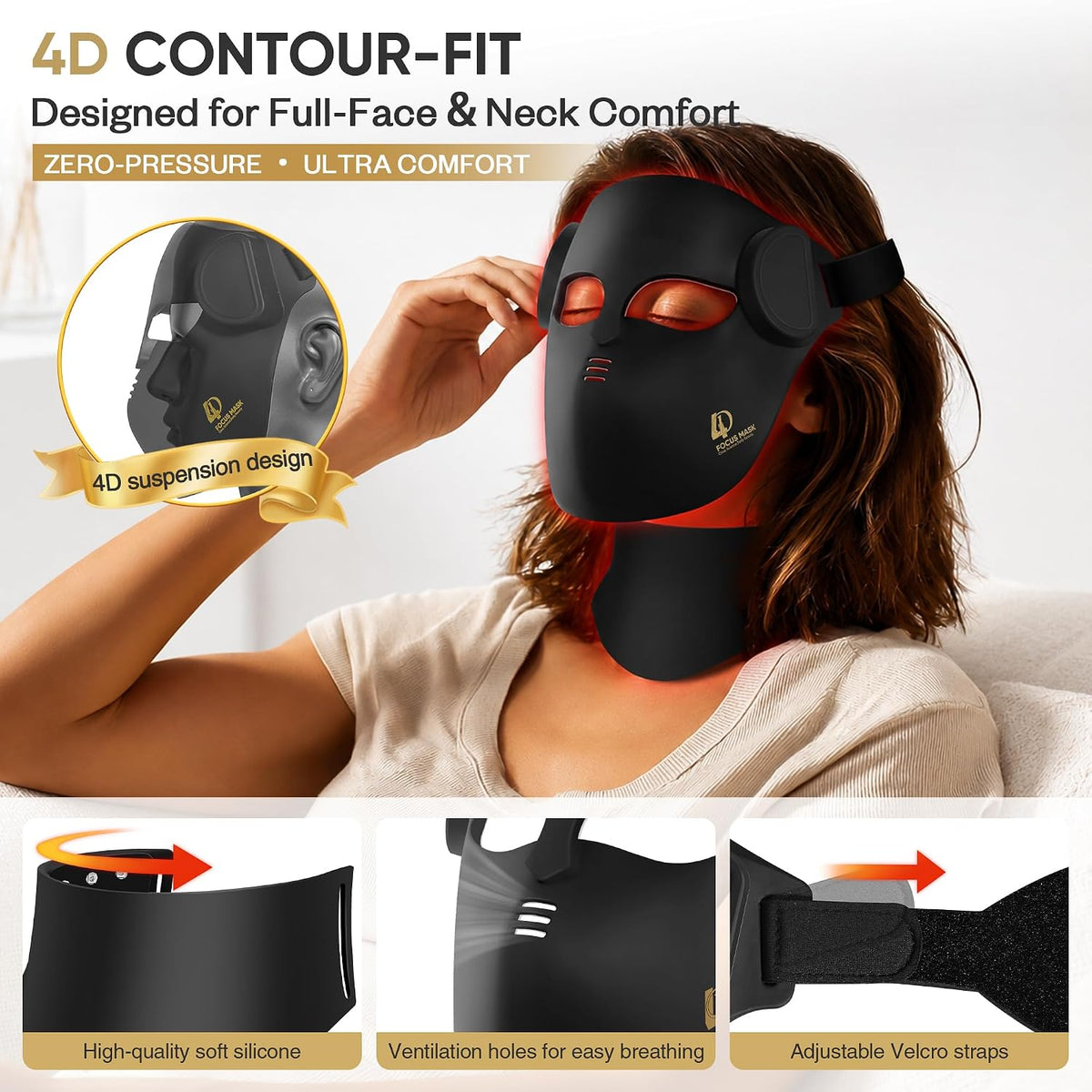 Máscara de terapia de luz LED 4D con ajuste de contorno para cara y...
