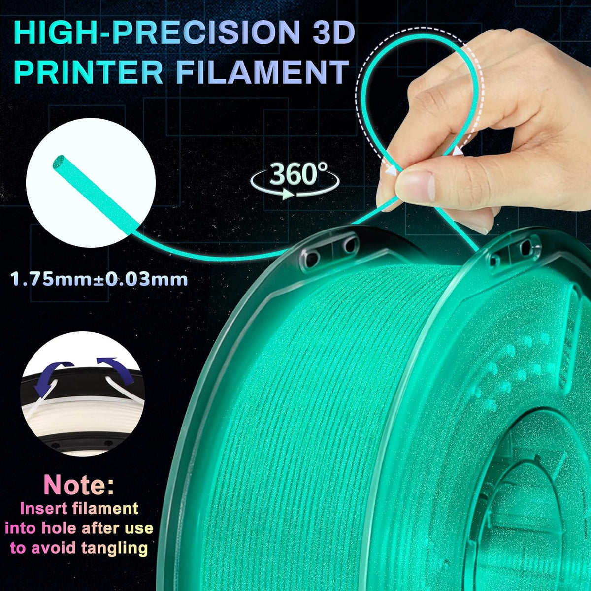 Frucindra Filamento PLA+ para impresora 3D, brillo en la oscuridad,...
