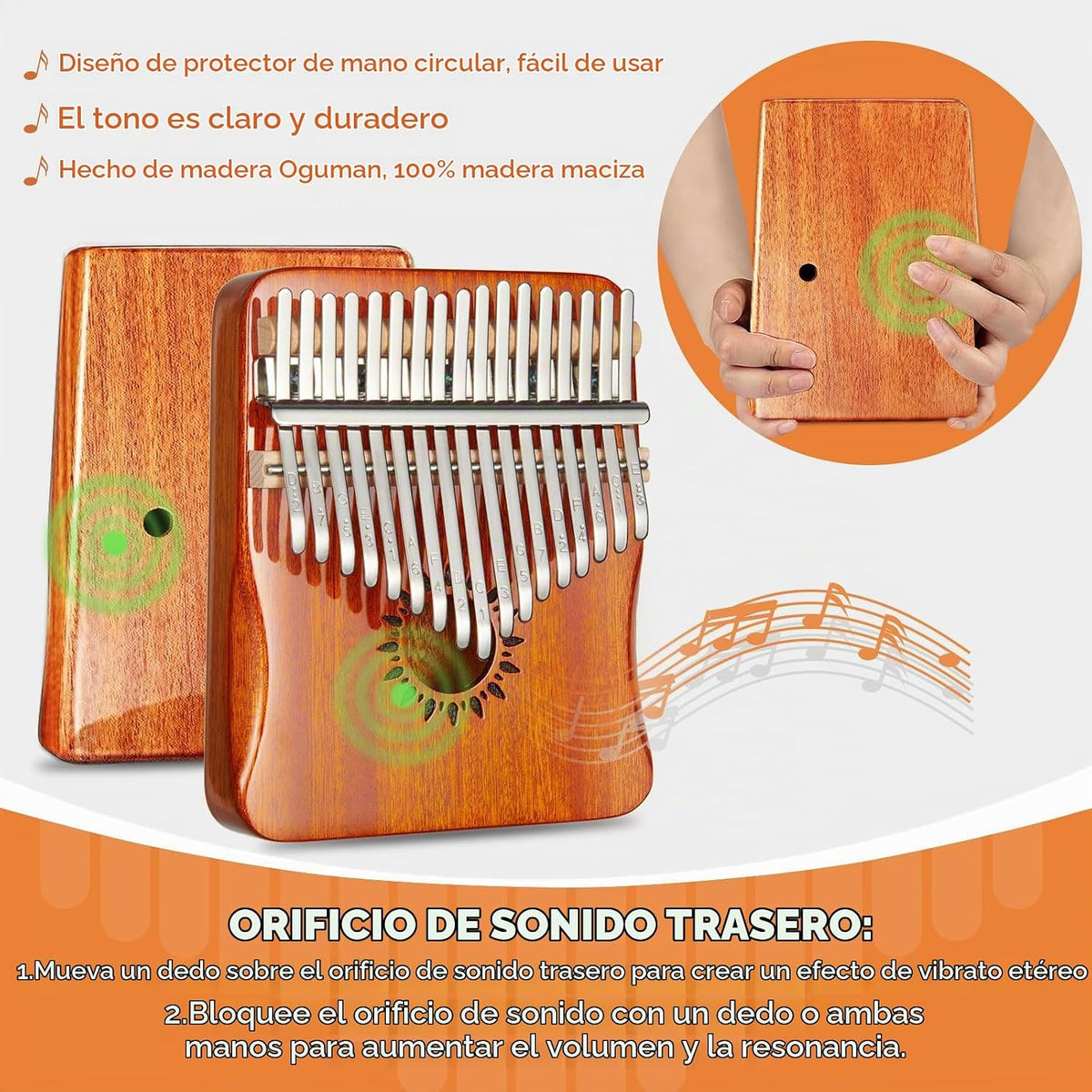 AARVI Kalimba - Piano de pulgar portátil de 17 teclas Mbira con mar...