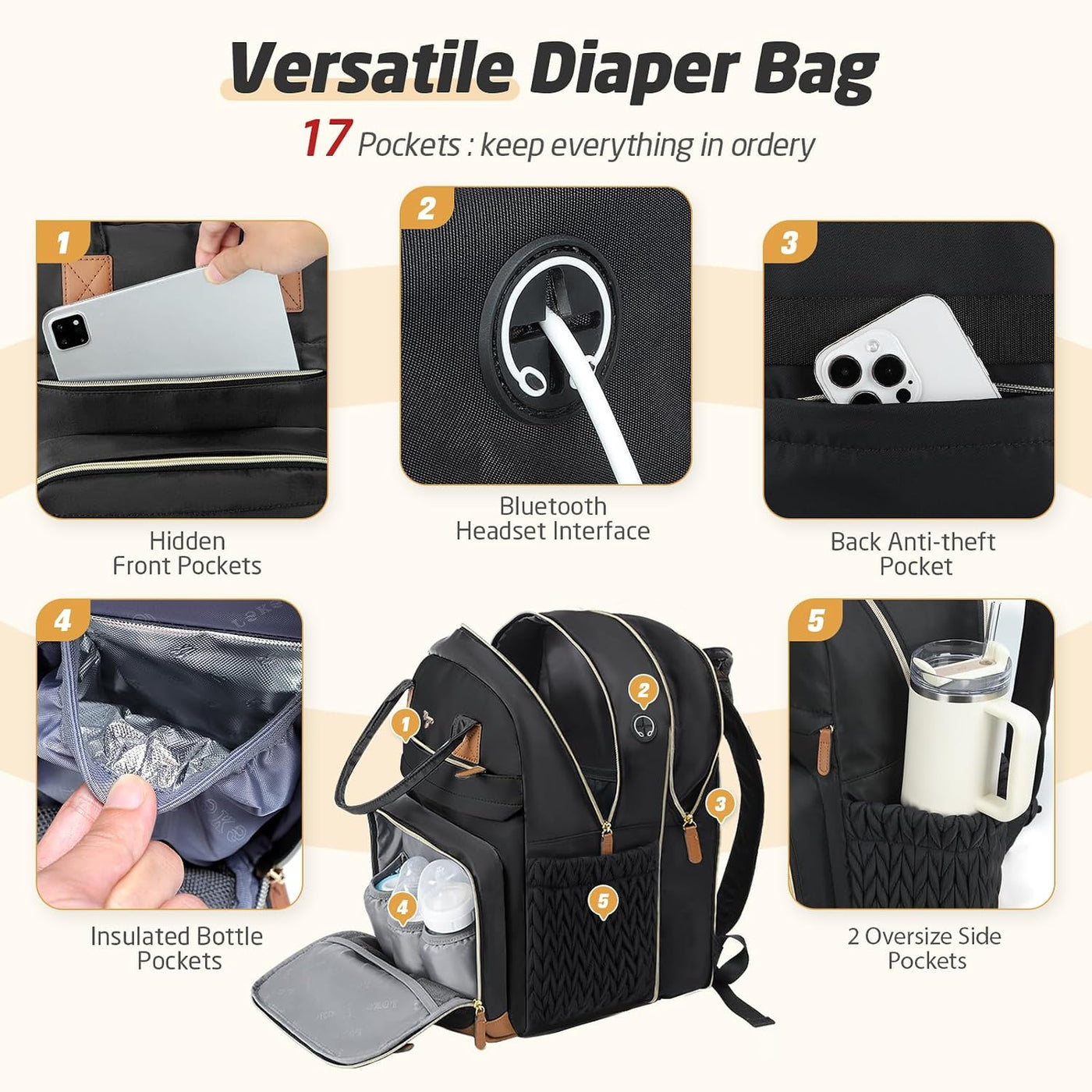 Tonyeee Mochila para pañales, bolsa de pañales extra grande para 2...