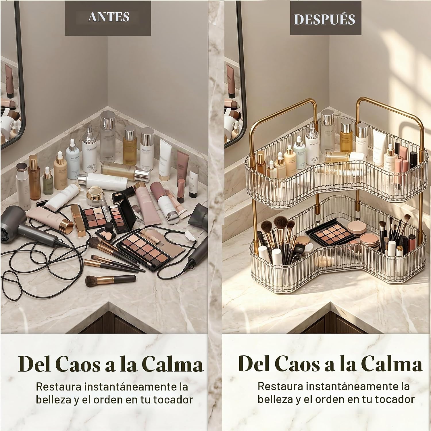 Organizador de baño esquinero de 2 niveles, estante para mostrador...