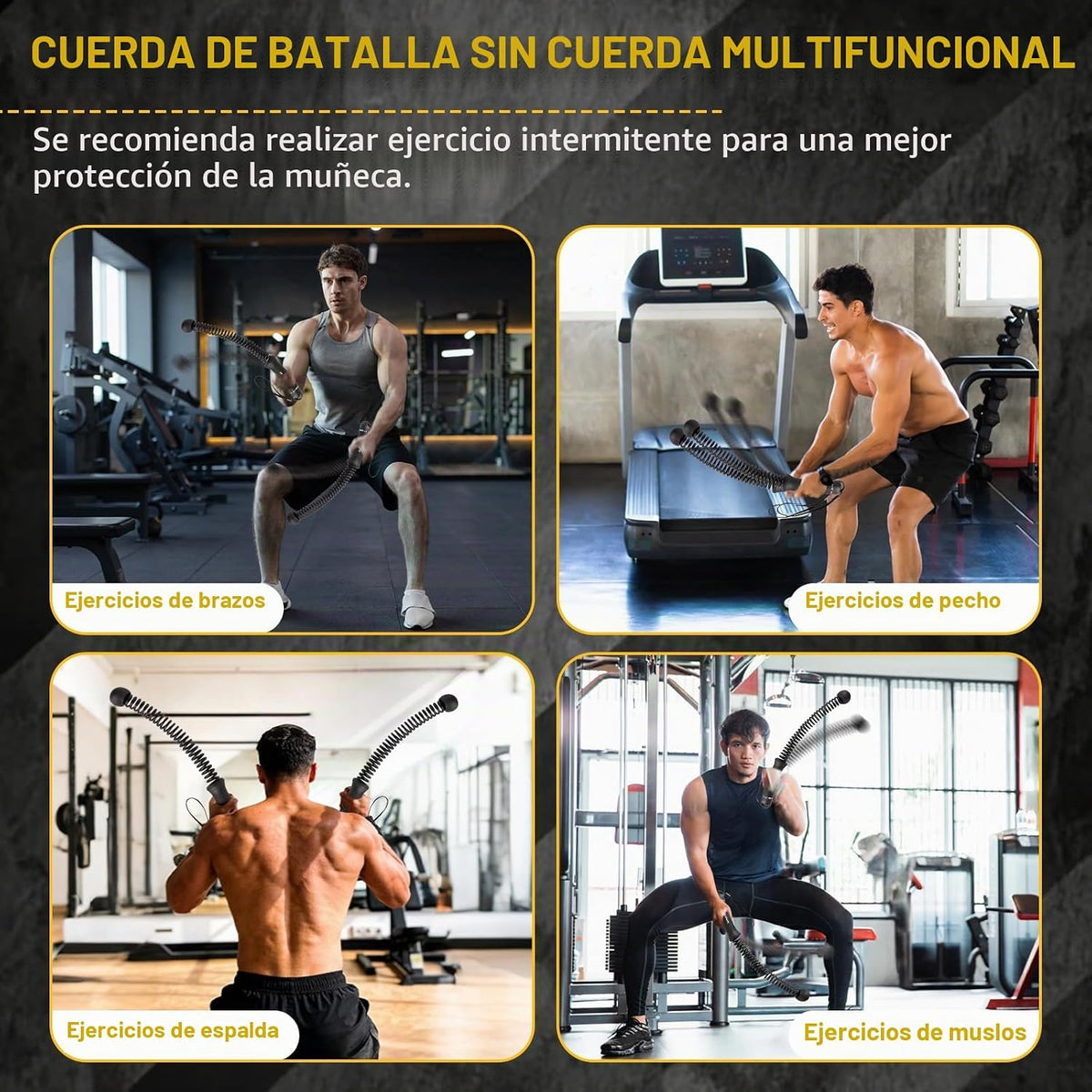 Cuerda de batalla sin cuerda para gimnasio en casa con mango antide...