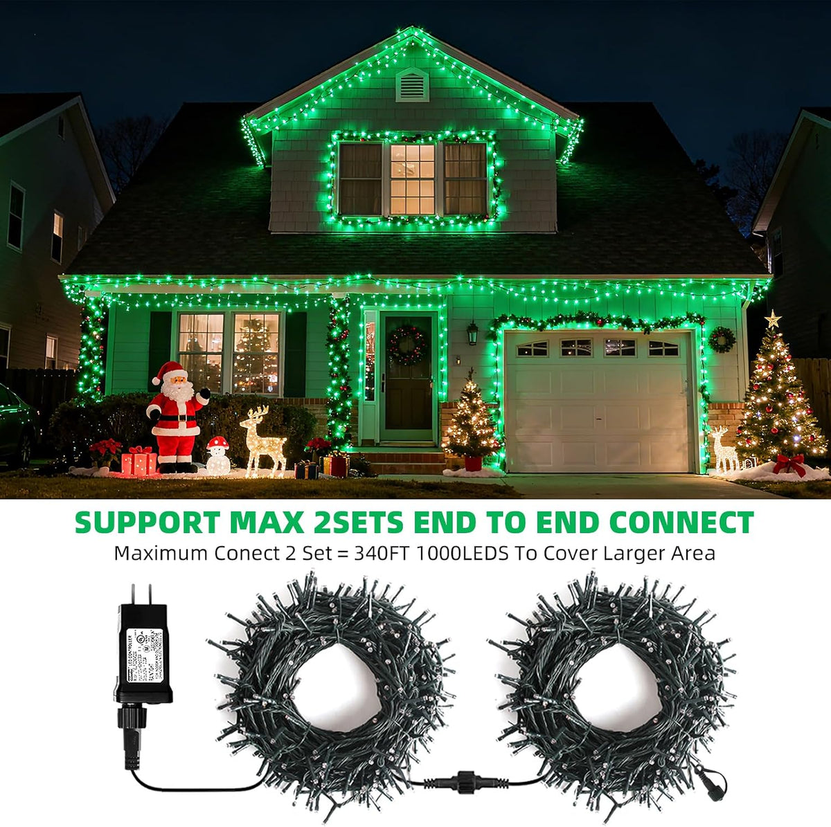 VTECHOLOGY 500 luces LED verdes para árbol de Navidad, luces de Nav...