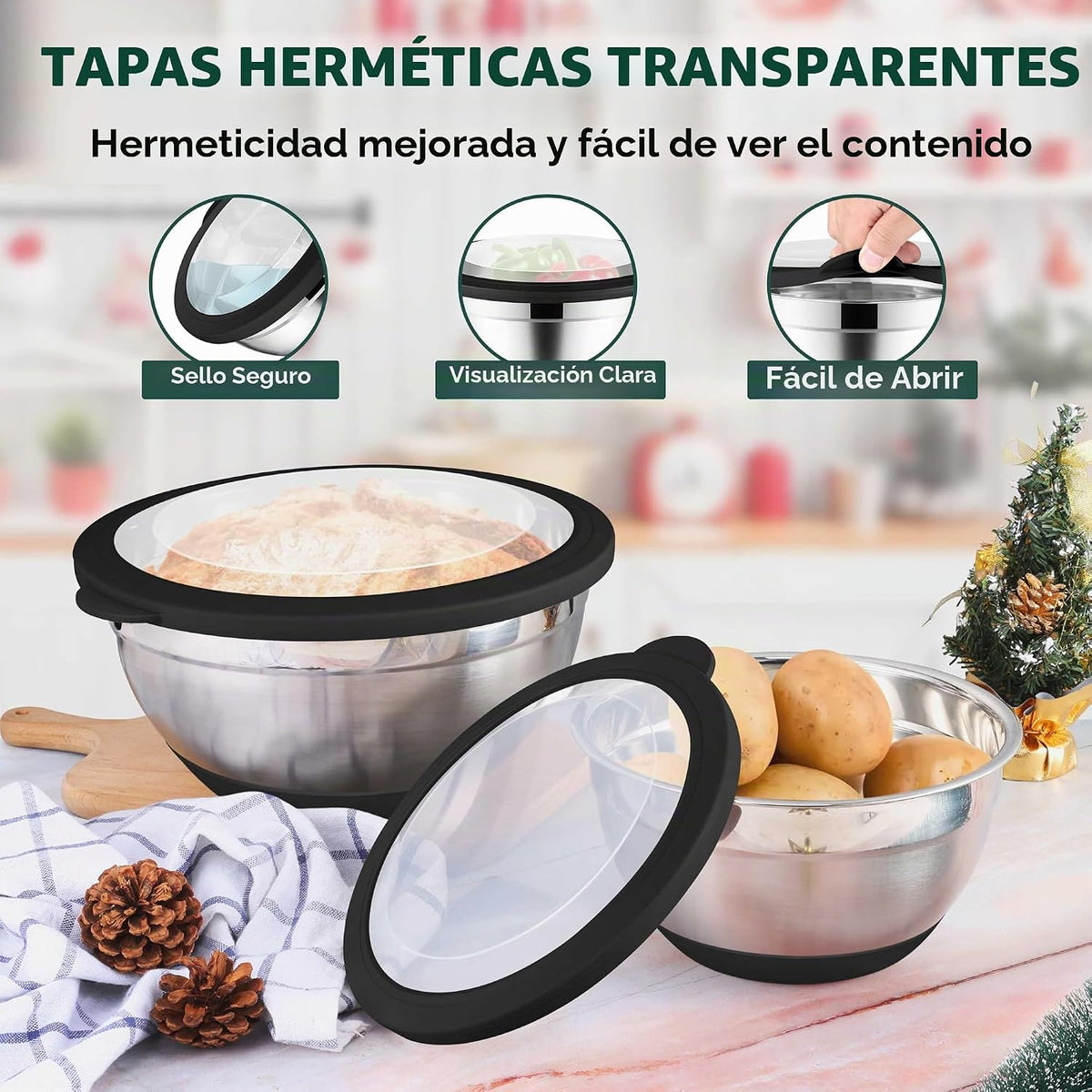 Onader Juego de 6 tazones para mezclar con tapas para cocina, tazon...