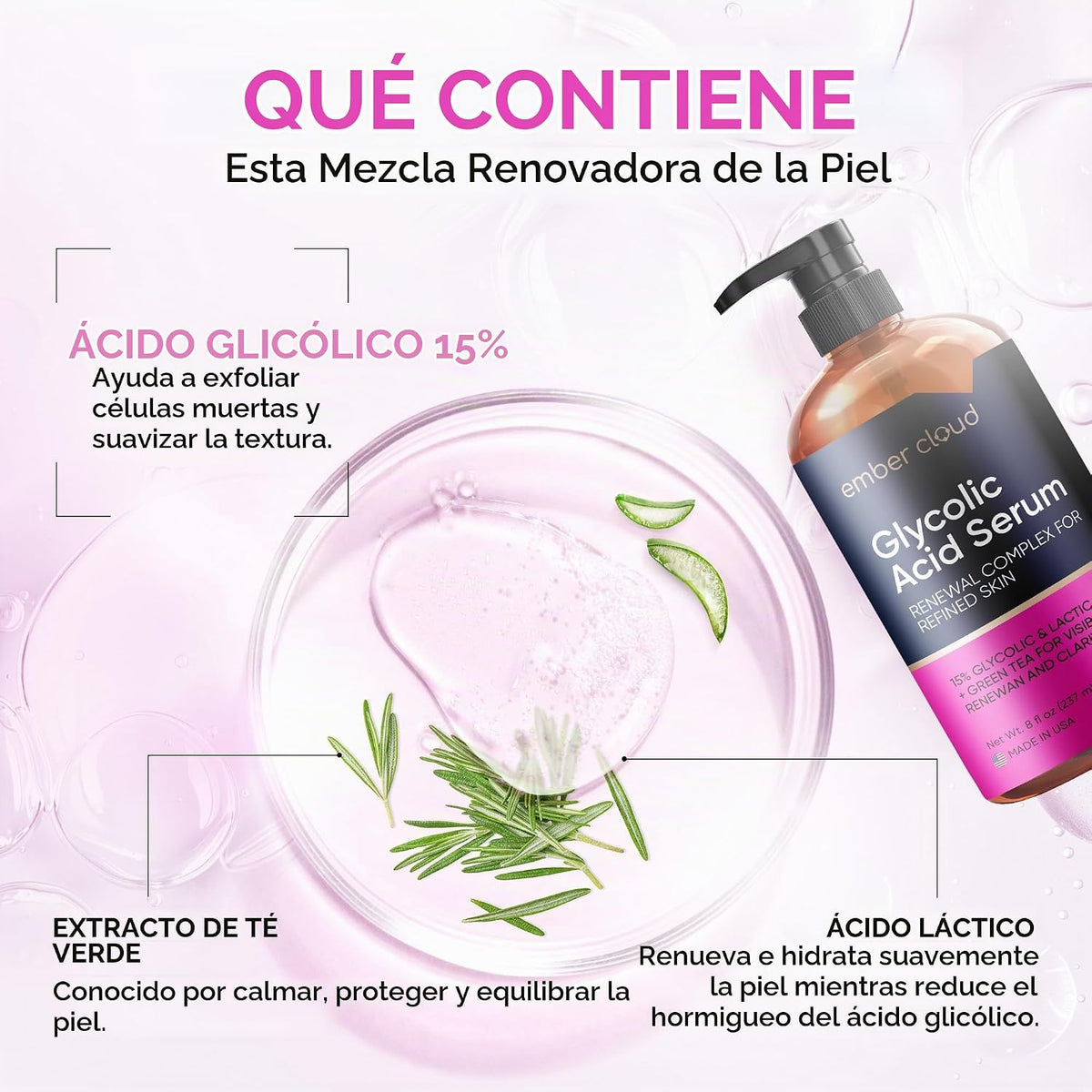 Ember Cloud Suero de ácido glicólico para rostro 15%, ácido láctico...