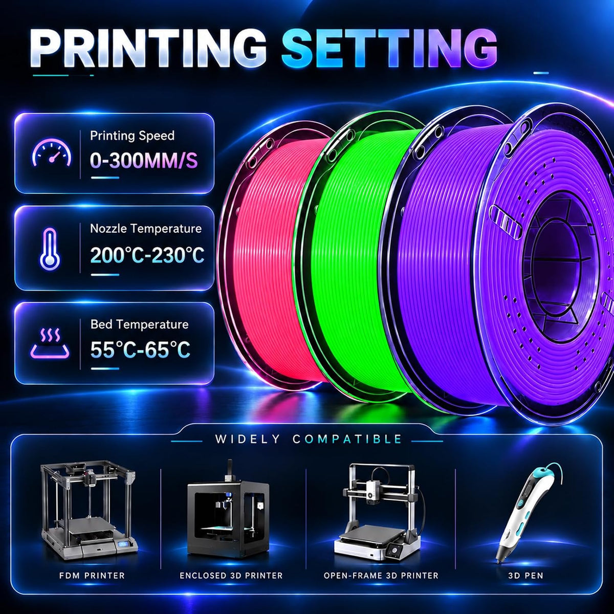 Meuymeu Filamento de impresora 3D 32-BY PLA+ | Filamento PLA+ lumin...