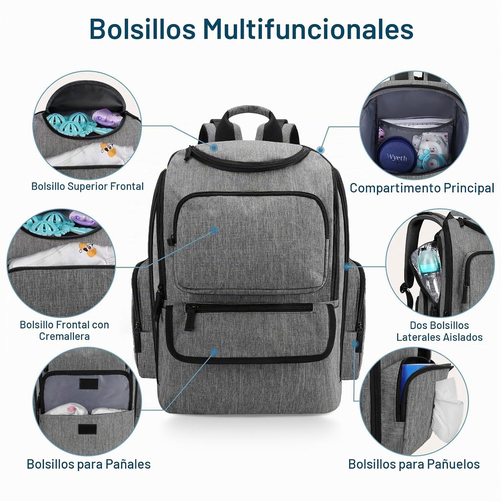Mancro Mochila para pañales, bolsa de pañales para bebé con 2 bolsi...