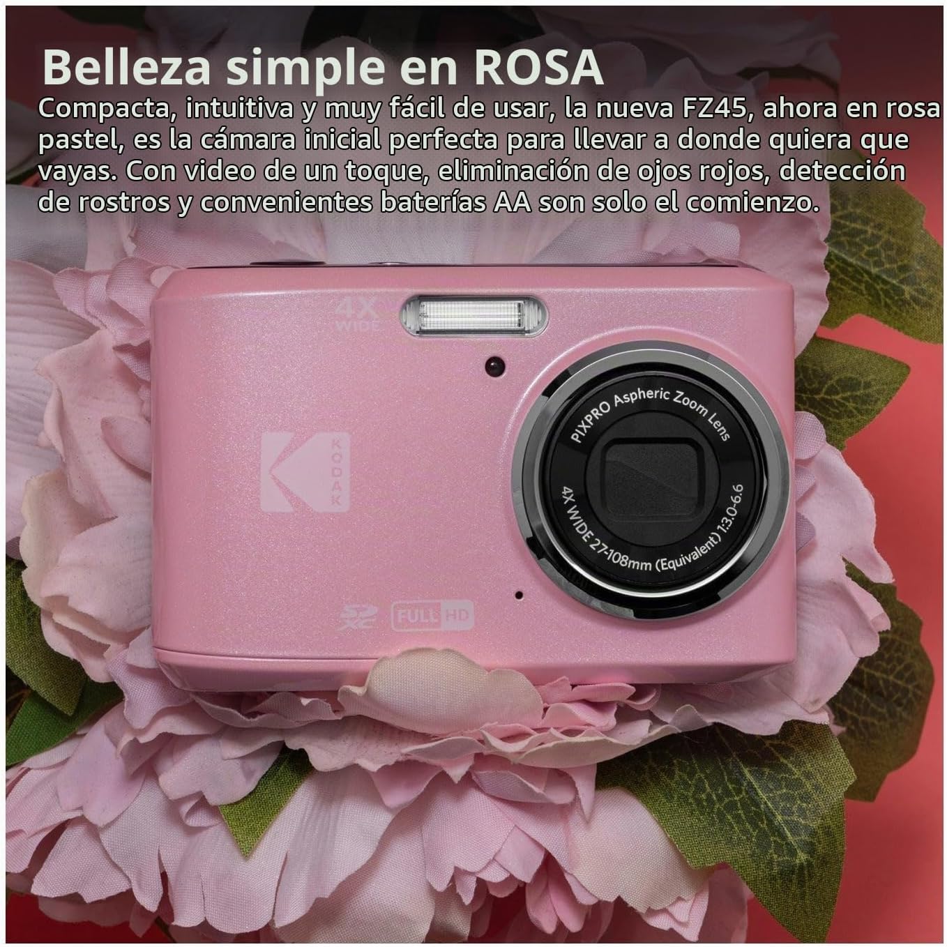 Kodak PIXPRO FZ45 Friendly Zoom - Cámara digital de 16 MP (rosa pas...
