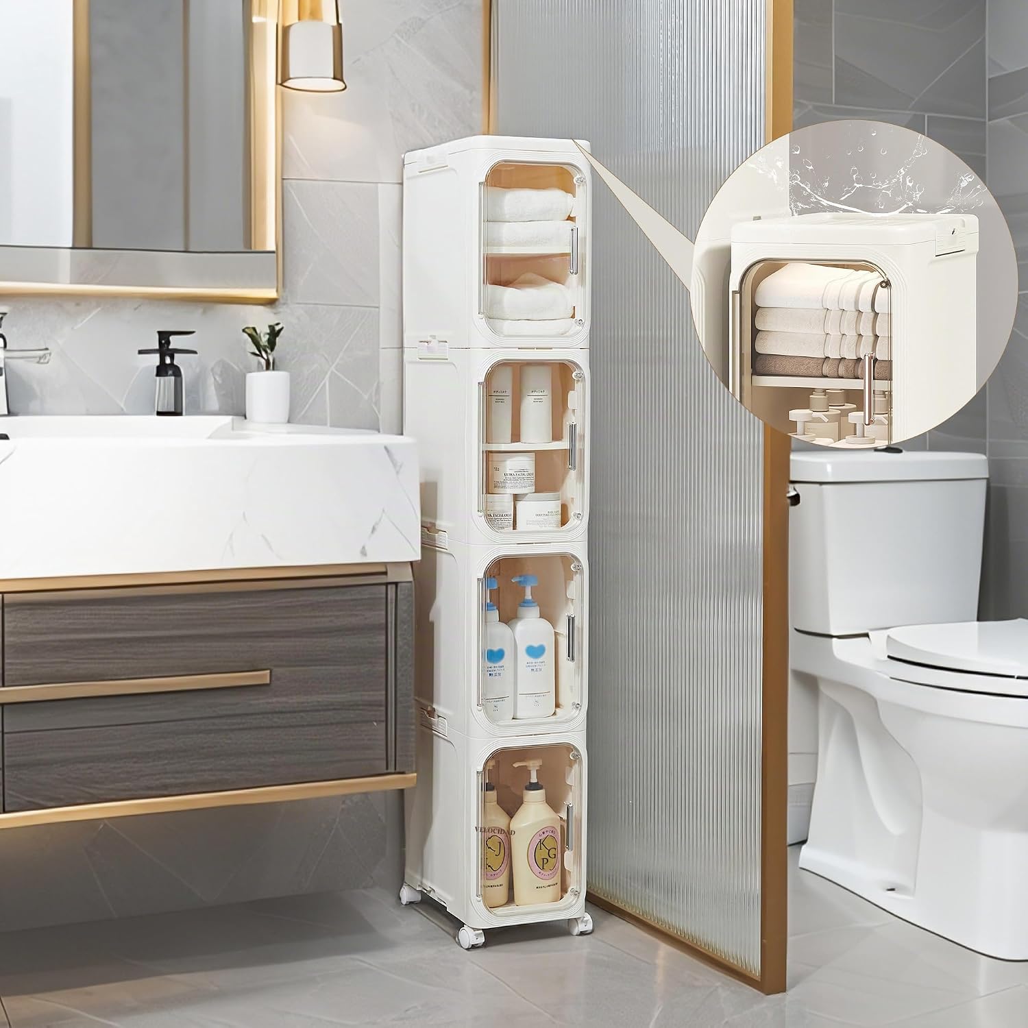 LXLXXL Armario de almacenamiento estrecho para baño delgado con rue...