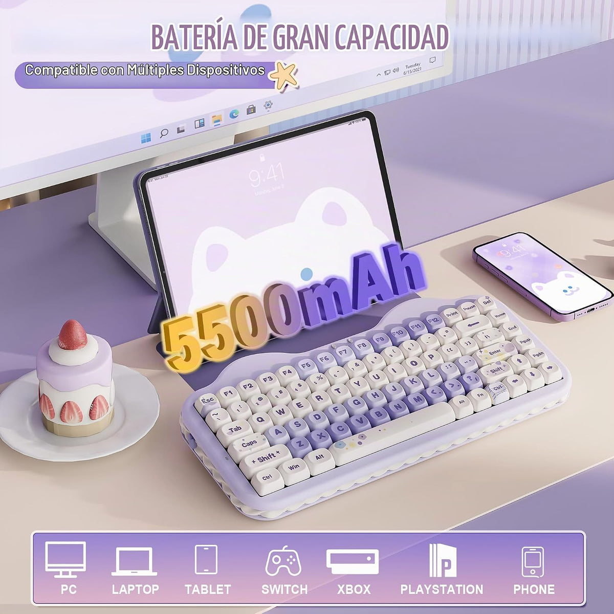 YUNZII C75 Teclado mecánico inalámbrico, diseño de 75%, intercambia...
